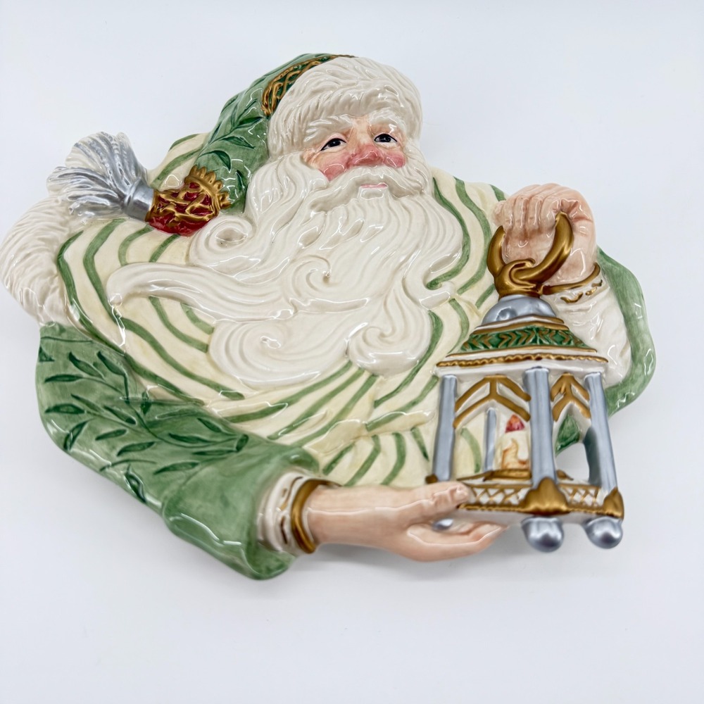 Fitz and Floyd Gregorian Santa With Lantern Xmas Canape Serving Plate Holiday